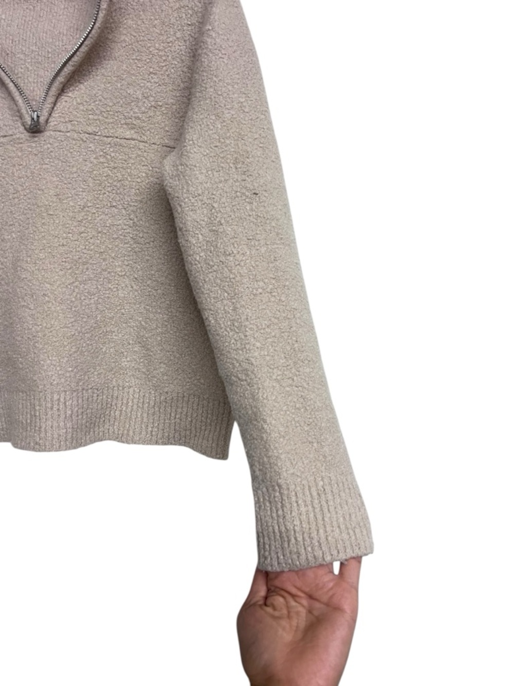 Jenni Kayne Beige Sand Merino Wool Half Zip Pullover Sweatshirt Medium - Picture 4 of 9
